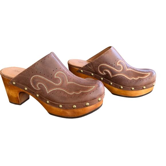 Frye Like New Jessica Clog Leather Slip On Mule w/ Box Brown Sz 6.5 Western Chic - Picture 2 of 16